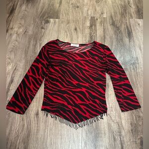 Vintage A. Byer Red and Black Zebra Print Long Sleeve Top